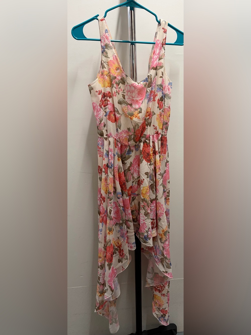 Love Floral High Low Dress in Cream Size S/M Made in England